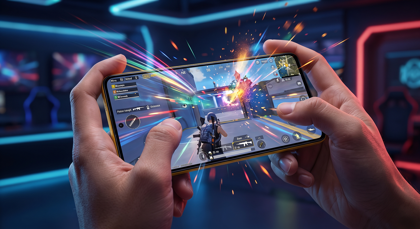 Person playing heavy battle royale game on the POCO smartphone showing smooth performance